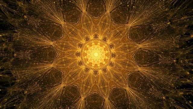 Radiating Golden Mandala Fractal with Starburst Core and Symmetric Tessellated Lattice