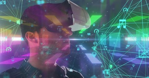 Man Exploring Virtual Reality in Futuristic Digital Interface - Download Free Stock Images Pikwizard.com
