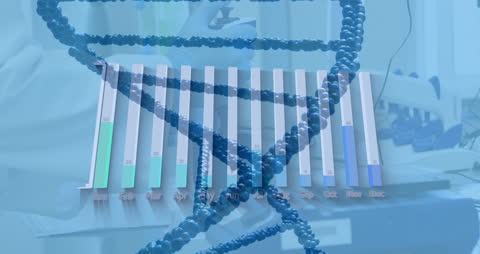 Digital DNA Strand with Data Analytics Visual Overlay