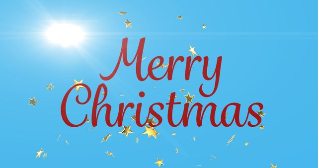 Merry Christmas Text with Falling Golden Stars on Blue Background - Download Free Stock Images Pikwizard.com