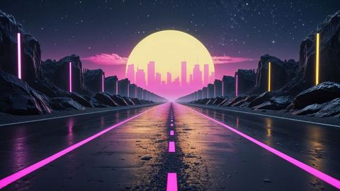 Futuristic Neon-lined Highway in Sci-fi Urban Canyons