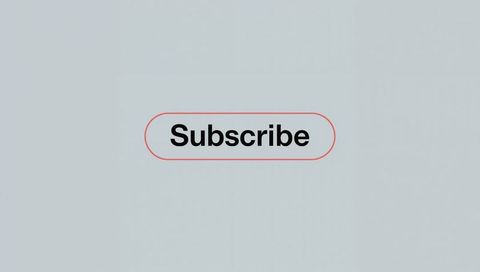 Minimal rounded subscribe button with red outline on calm gray-blue background for web ui