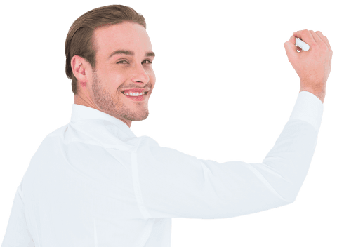 Cheerful Businessman Writing with Transparent Confidence - Download Free Stock Videos Pikwizard.com