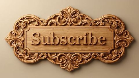 Ornate carved wooden subscribe plaque with filigree scrollwork and polished finish