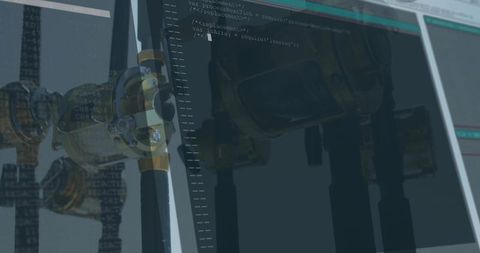 Code editor overlaying 3d cad model for engineering visualization and industrial design workflow