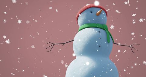 Festive Snowman with Hat and Scarf in Snowfall