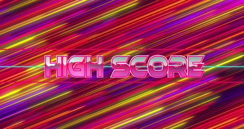 Neon High Score Text on Colorful Vibrant Light Trails Background