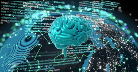 Artificial Intelligence Brain Over Digital World Map - Download Free Stock Images Pikwizard.com
