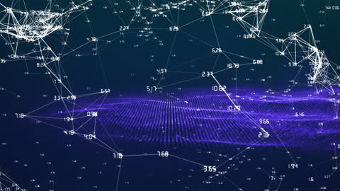 Digital Network Visualization with Data Points and Flowing Wave