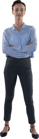 Transparent Young Businesswoman Standing with Arms Crossed