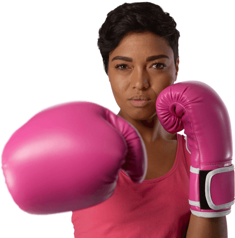 Transparent woman wearing boxing gloves supporting breast cancer awareness