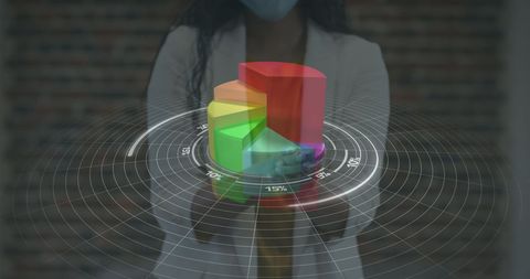 Businesswoman Presenting Holographic 3D Pie Chart Visualization - Download Free Stock Images Pikwizard.com