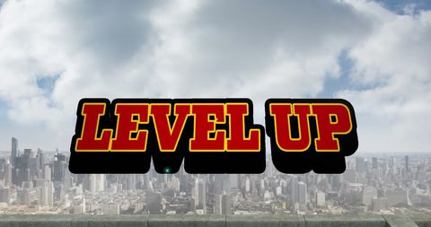 Elevate with level up text over urban cityscape