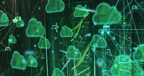 Digital Cloud Computing Concepts Overlaid on Server Racks - Download Free Stock Images Pikwizard.com