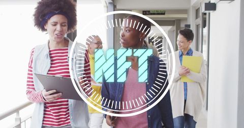 Diverse Business Professionals Discussing Innovative NFT Technology