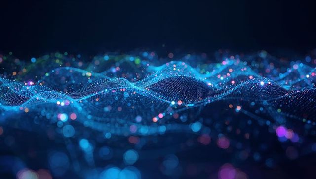 Futuristic Digital Wave with Glowing Particles in Virtual Mesh