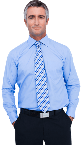 Confident Businessman in Blue Shirt with Striped Tie Transparent Background