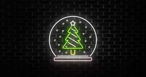 Neon Christmas Tree in Snow Globe on Black Background - Download Free Stock Images Pikwizard.com