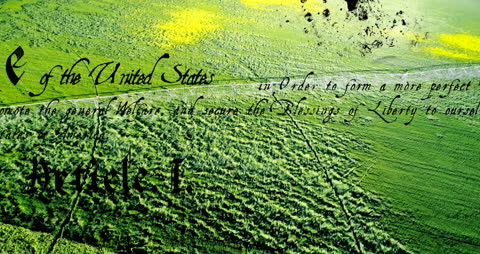 Artistic Overlay of Historical Text on Verdant Meadow