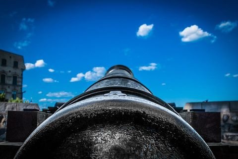 Historic Cannon with Blue Sky in Background at Public Landmark