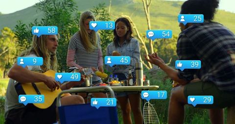 Friends Enjoy Outdoor Gathering with Nature Views