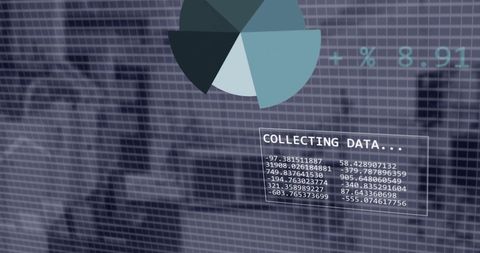 Financial Data Processing Overlay on Office Background