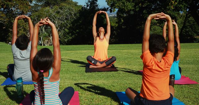 Outdoor Yoga Class Practicing Stretches on Sunny Day - Download Free Stock Images Pikwizard.com