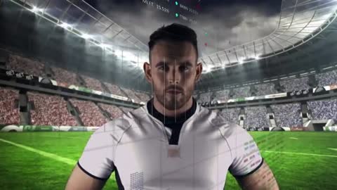 Rugby Player Analyzed with HUD Tech in Packed Stadium