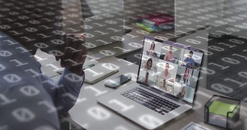 Virtual meeting with digital code overlay for international business