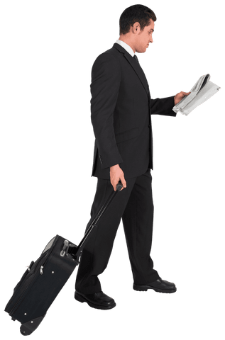 Transparent Businessman Suitcase Reading Newspaper