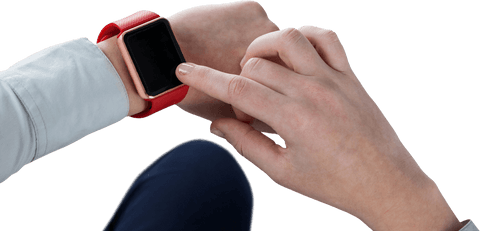 Transparent View Hands Using Smartwatch With Red Band - Download Free Stock Videos Pikwizard.com