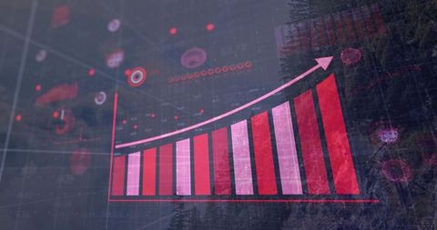 Red Pink Ascending Bar Chart with Curved Arrow Showing Upward Analytics Trend