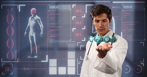 Doctor using futuristic medical technology interface