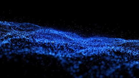 Dynamic Blue Particles Wave on Black Background