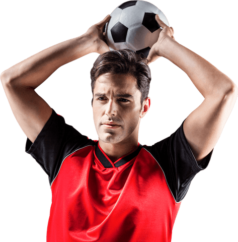 Transparent Male Footballer Holding Soccer Ball for Throw-in
