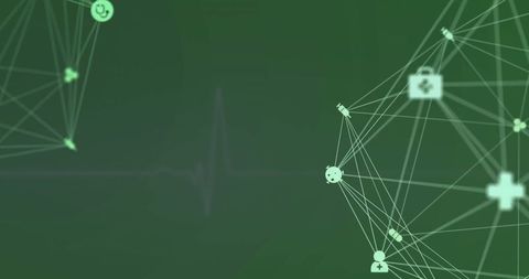 Digital medical network on green background with cardiograph