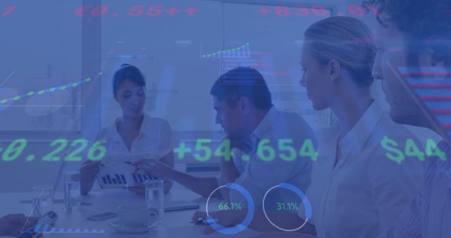 Business Team Analyzing Financial Data with Overlay of Stock Market Information - Download Free Stock Images Pikwizard.com