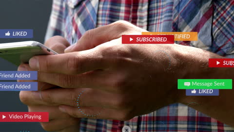 Hands Using Smartphone Surrounded by Social Media Icons