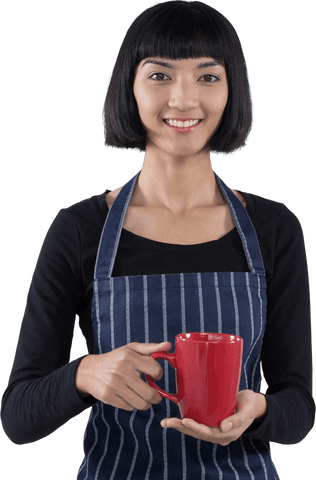 transparent portrait of waitress with red coffee cup smiling brightly - Download Free Stock Videos Pikwizard.com