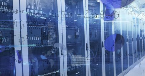 Overlay of Mathematical Formulas on Futuristic Server Room - Download Free Stock Images Pikwizard.com