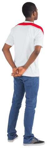 Back View of Casual Man Standing on Transparent Background