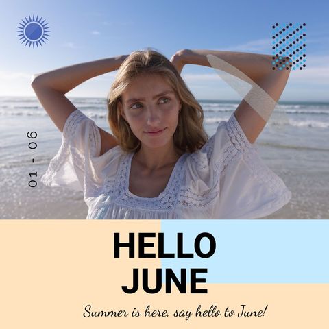 Relaxed Woman Enjoying Summer at Beach in June