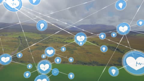 Digital Communication Network Over Scenic Green Landscape