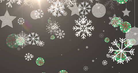 Falling Snowflakes and Christmas Ornaments Animation