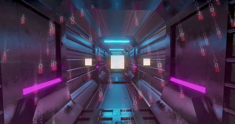 Futuristic Data Tunnel with Binary Code