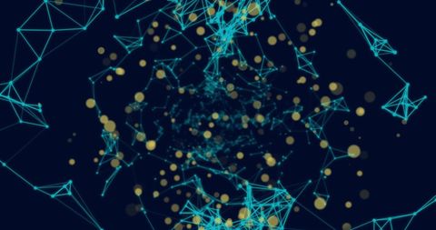 Abstract connective mesh network with glowing dots on dark background