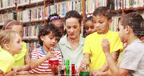 Diverse schoolchildren learning science together