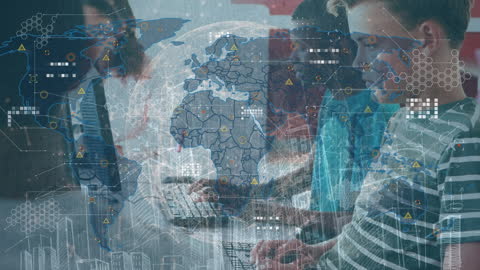 Diverse Boys Learning with Global Technology Concept Animation