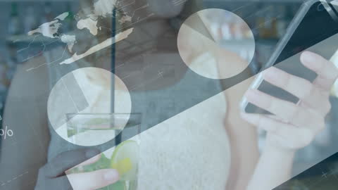 Businesswoman Analyzing Data on Smartphone in Modern Bar