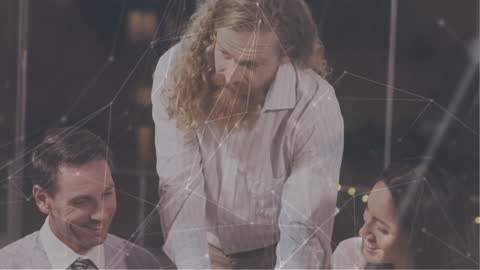 Business Team Collaborates on Project with Digital Connections Concept